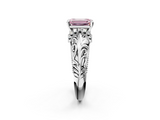 White gold Fancy Pink Emerald  Solitaire Filigree Engagement Ring with Halo and Prong Setting_82
