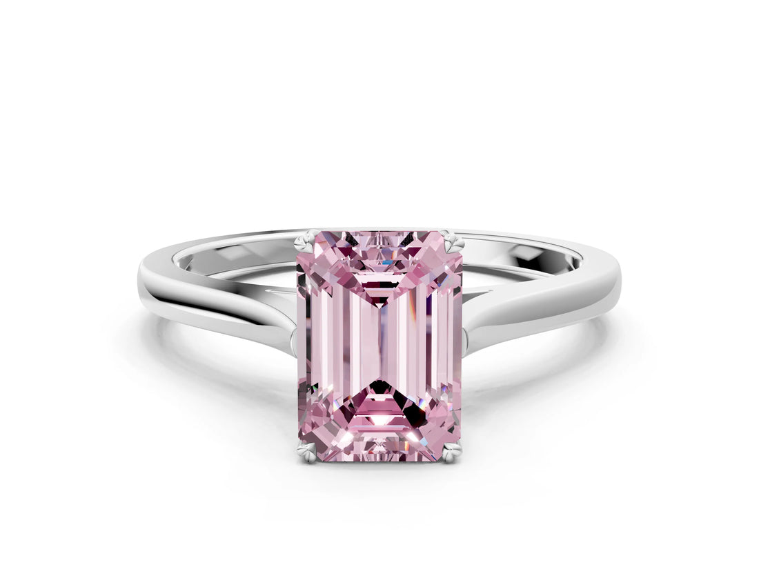 White gold Fancy Pink Emerald  Solitaire Heart Prong Engagement Ring with Tapered Band_55