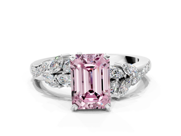 Platinum Fancy Pink Emerald  Solitaire Marquise Twist Band with Six-Prong Setting