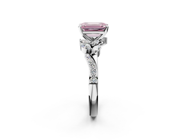 Platinum Fancy Pink Emerald  Solitaire Marquise Twist Band with Six-Prong Setting