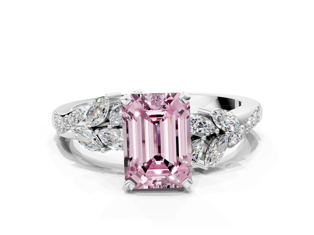 White gold Fancy Pink Emerald  Solitaire Marquise Twist Band with Six-Prong Setting_114