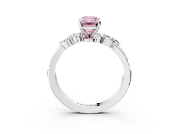 Platinum Fancy Pink Emerald  Solitaire Marquise Twist Band with Six-Prong Setting
