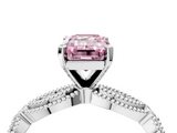 White gold Fancy Pink Emerald  Solitaire Milgrain Diamond Engagement Ring with Bezel and Marquise Band_87