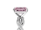 White gold Fancy Pink Emerald  Solitaire Milgrain Diamond Engagement Ring with Bezel and Marquise Band_88