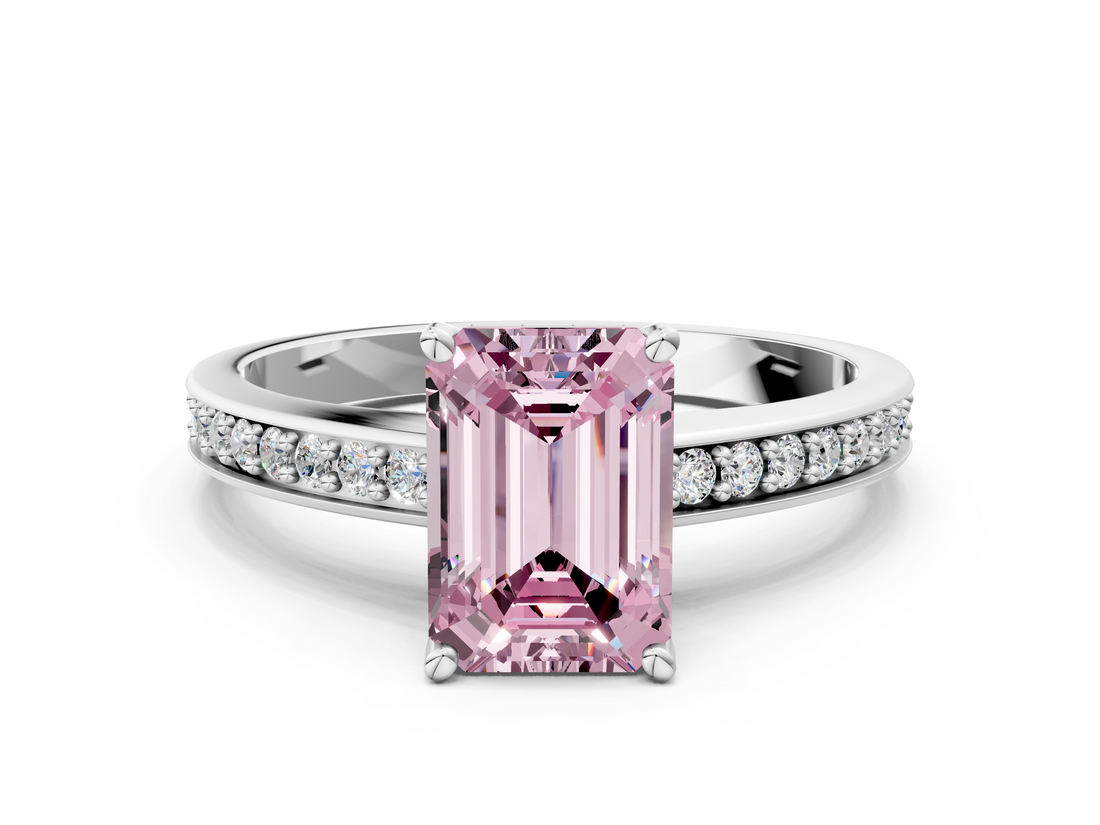 White gold Fancy Pink Emerald  Solitaire Pavé Band Prong Setting Ring_20