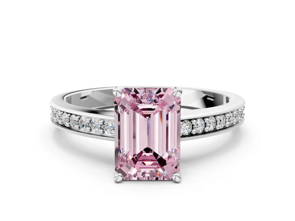 White gold Fancy Pink Emerald  Solitaire Pavé Band Prong Setting Ring