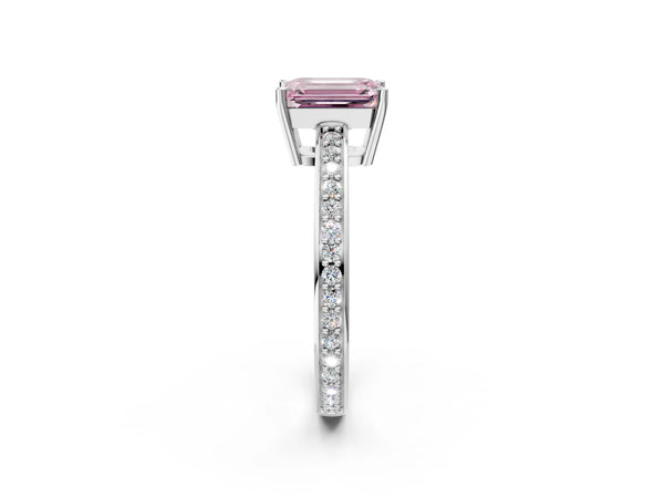 White gold Fancy Pink Emerald  Solitaire Pavé Band Prong Setting Ring