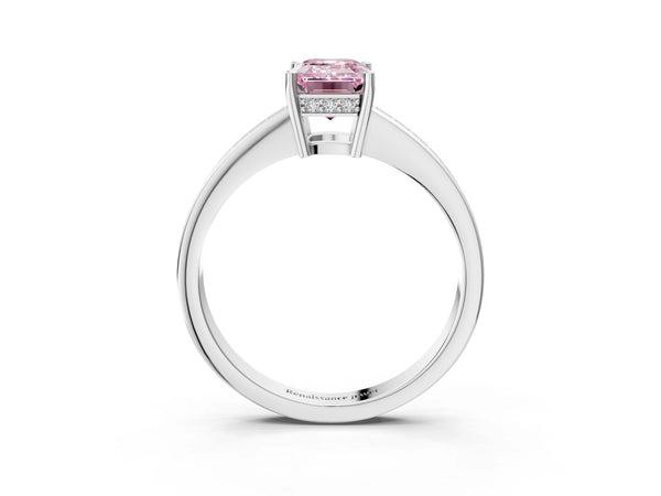 White gold Fancy Pink Emerald  Solitaire Pavé Band Prong Setting Ring