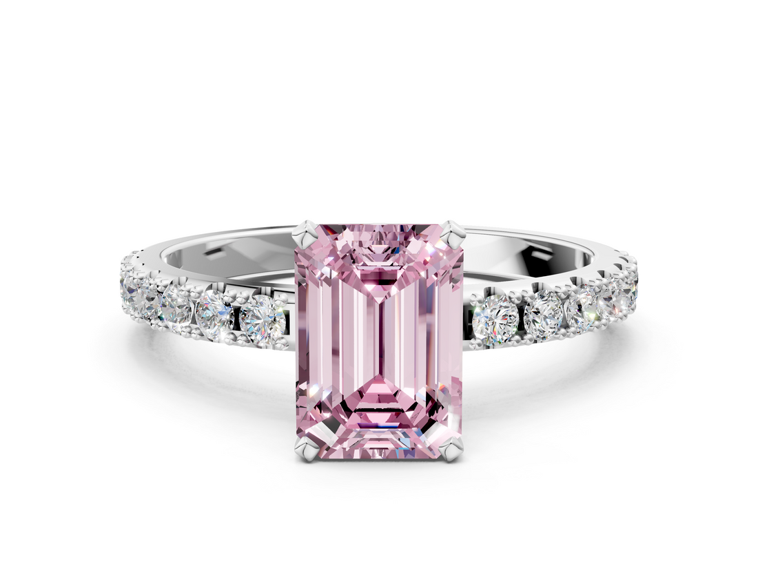 White gold Fancy Pink Emerald  Solitaire Pavé Band with Four-Prong Setting_135