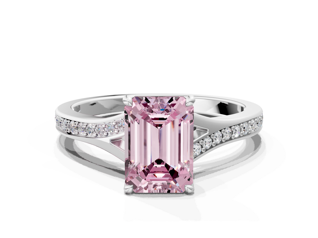 White gold Fancy Pink Emerald  Solitaire Pavé Band with Four-Prong Setting_58