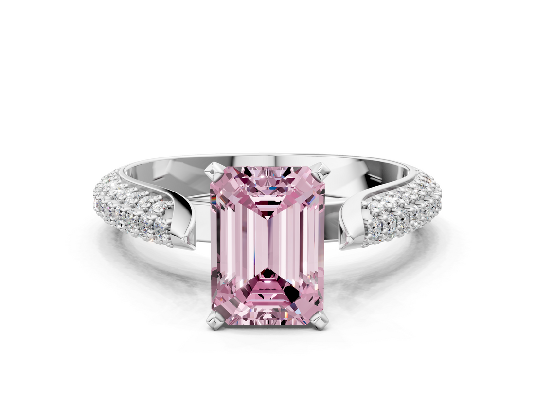 White gold Fancy Pink Emerald  Solitaire Pavé Diamond Engagement Ring with Four-Prong Setting_149