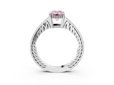 White gold Fancy Pink Emerald  Solitaire Pavé Diamond Milgrain Engagement Ring with Four-Prong Setting_6