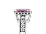 White gold Fancy Pink Emerald  Solitaire Pavé Diamond Milgrain Engagement Ring with Four-Prong Setting_8