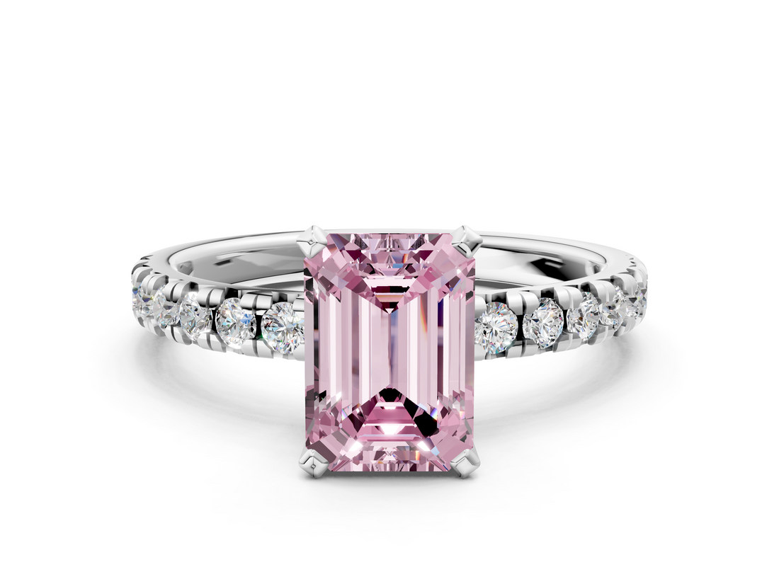 White gold Fancy Pink Emerald  Solitaire Pave Diamond Engagement Ring with Four-Prong Setting_335