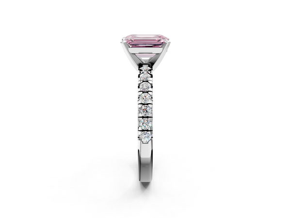 White gold Fancy Pink Emerald  Solitaire Pave Diamond Engagement Ring with Four-Prong Setting