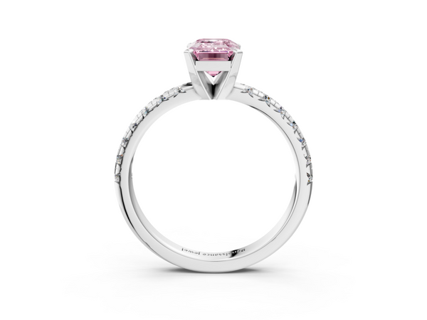 White gold Fancy Pink Emerald  Solitaire Pave Diamond Engagement Ring with Four-Prong Setting