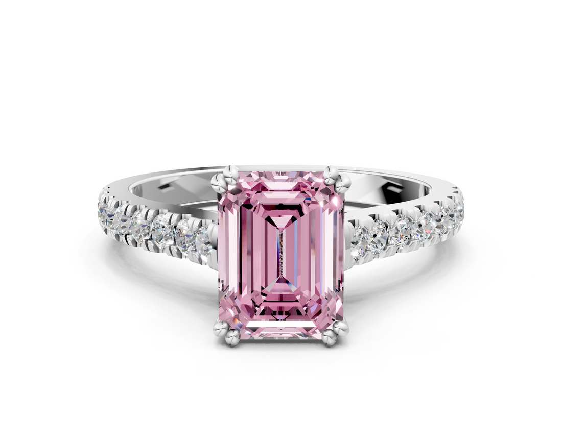 White gold Fancy Pink Emerald  Solitaire Pave Diamond Engagement Ring with Prong Setting_20