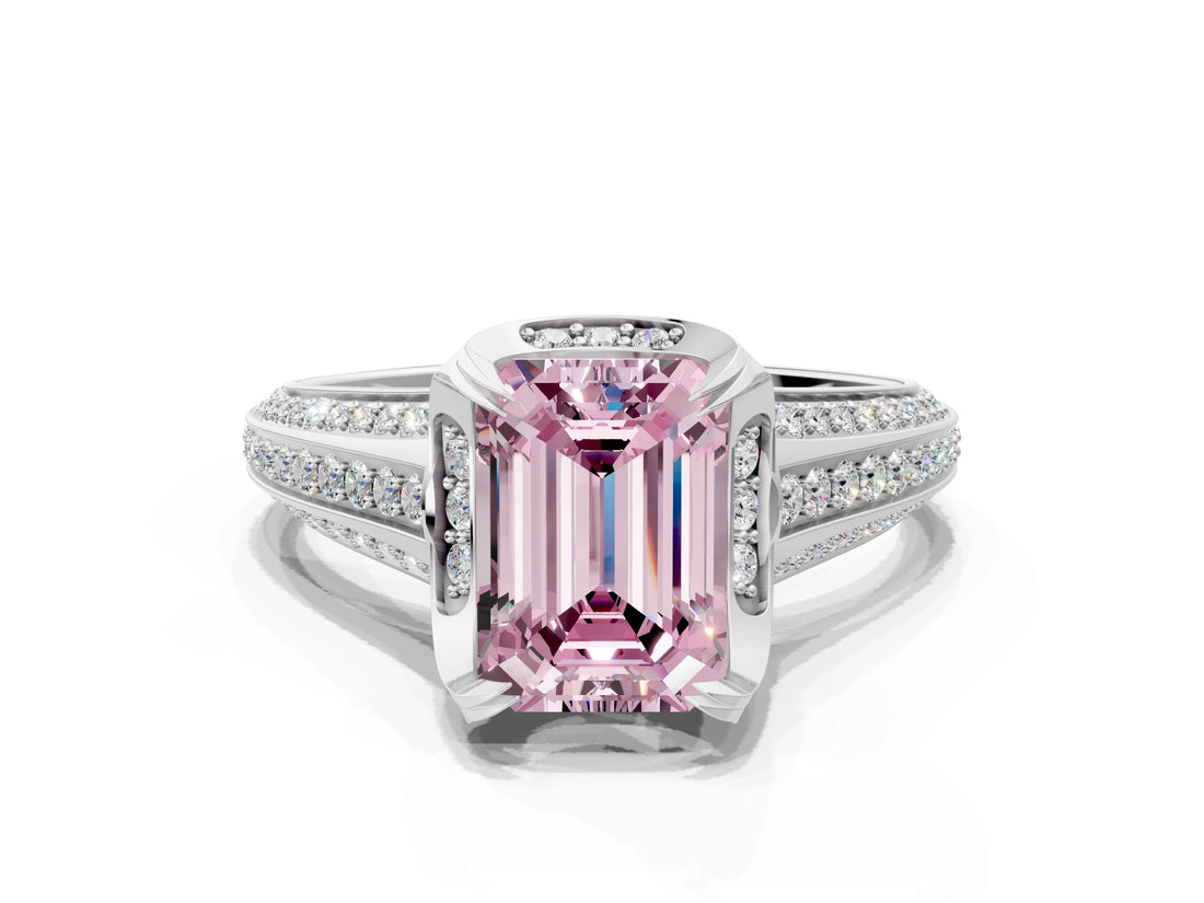 White gold Fancy Pink Emerald  Solitaire Pave Split Shank Ring with Four-Prong Setting_105