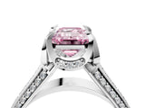 White gold Fancy Pink Emerald  Solitaire Pave Split Shank Ring with Four-Prong Setting_109