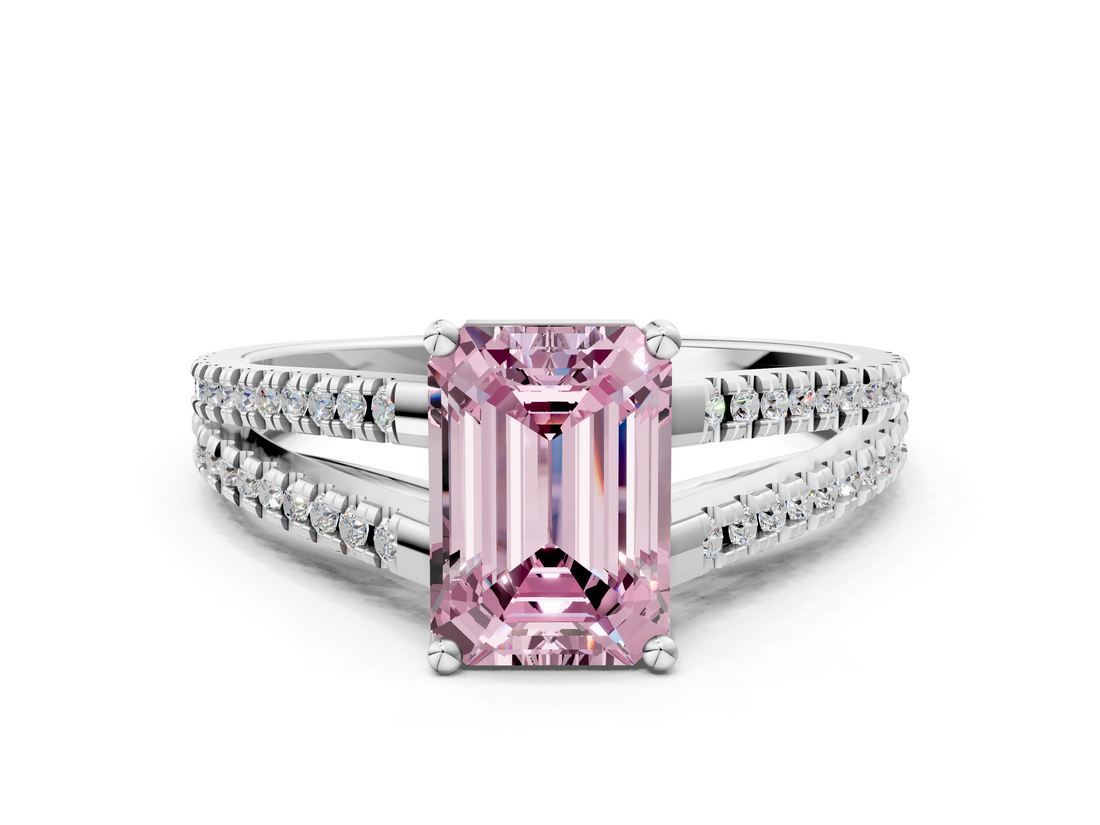 White gold Fancy Pink Emerald  Solitaire Split Shank Pavé Diamond Engagement Ring_418