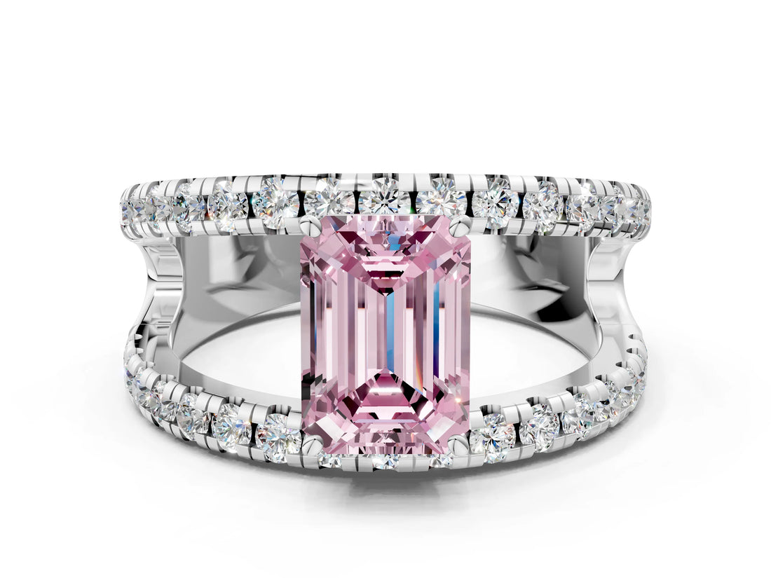 White gold Fancy Pink Emerald  Solitaire Split Shank Pave Diamond Ring_49