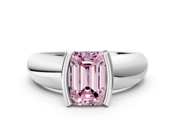 Platinum Fancy Pink Emerald  Solitaire Tension Set Diamond Ring with Wide Band