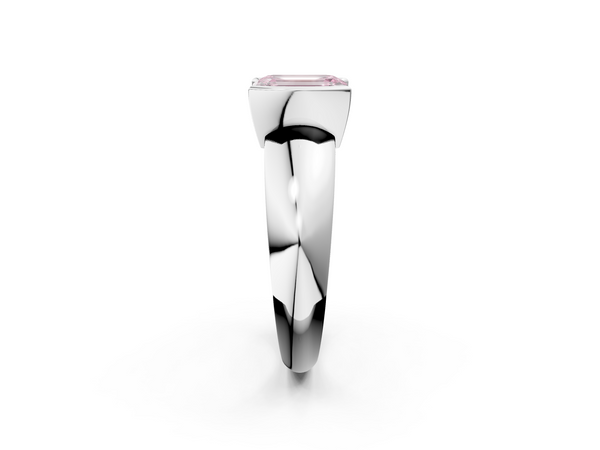 Platinum Fancy Pink Emerald  Solitaire Tension Set Diamond Ring with Wide Band