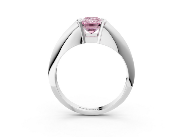 White gold Fancy Pink Emerald  Solitaire Tension Set Diamond Ring