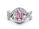 White gold Fancy Pink Emerald  Solitaire Twist Band Pavé Diamond Engagement Ring_32