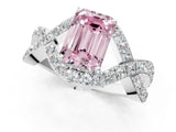 White gold Fancy Pink Emerald  Solitaire Twist Band Pavé Diamond Engagement Ring_32