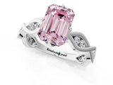 White gold Fancy Pink Emerald  Solitaire Twist Band with Leaf Prong Setting 1