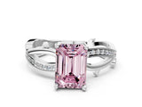 White gold Fancy Pink Emerald  Solitaire Twist Band with Pavé Accents and Four-Prong Setting_27