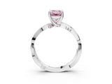 White gold Fancy Pink Emerald  Solitaire Twist Band with Pavé Accents and Four-Prong Setting_30