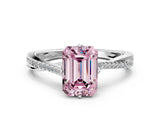 White gold Fancy Pink Emerald  Solitaire Twist Band with Pavé Diamonds and Four-Prong Setting_79