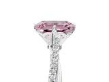White gold Fancy Pink Emerald  Solitaire Twist Band with Pavé Diamonds and Four-Prong Setting_84