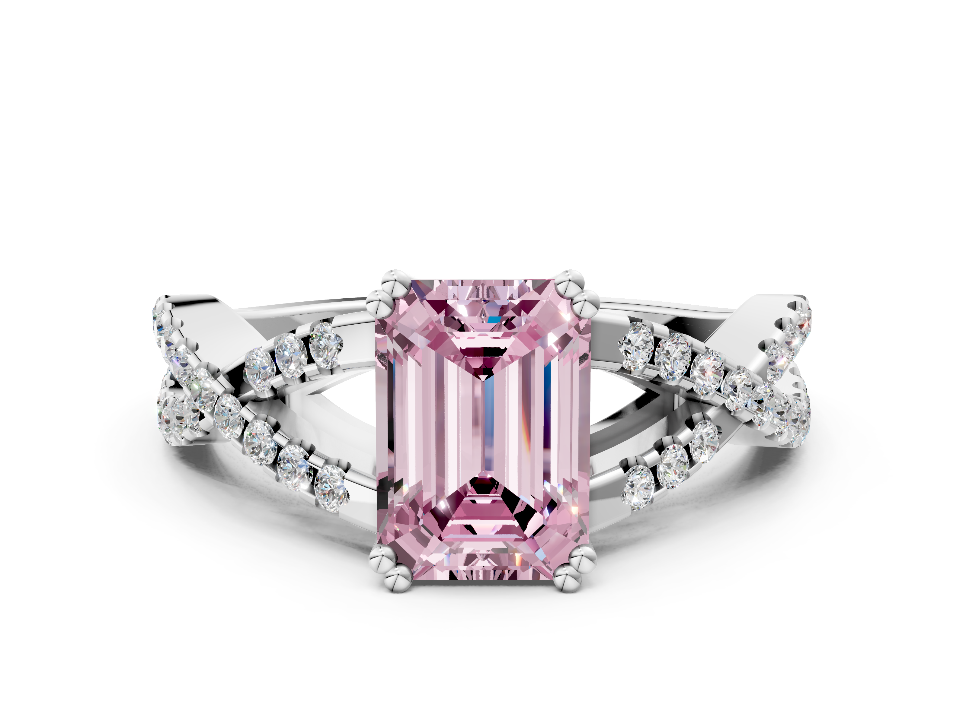 White gold Fancy Pink Emerald  Solitaire Twist Band with Pavé Setting and Four-Prong Setting_17
