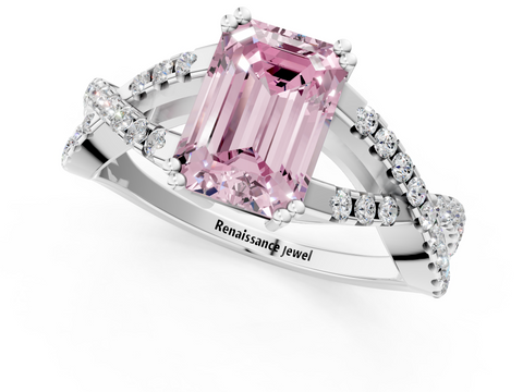 White gold Fancy Pink Emerald  Solitaire Twist Band with Pavé Setting and Four-Prong Setting_18
