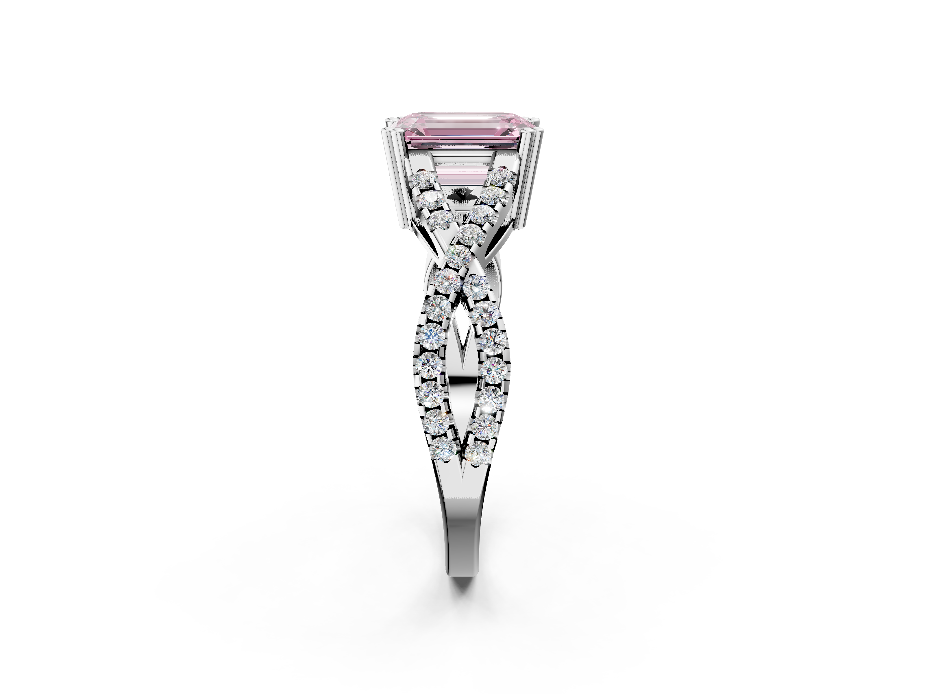 White gold Fancy Pink Emerald  Solitaire Twist Band with Pavé Setting and Four-Prong Setting_19