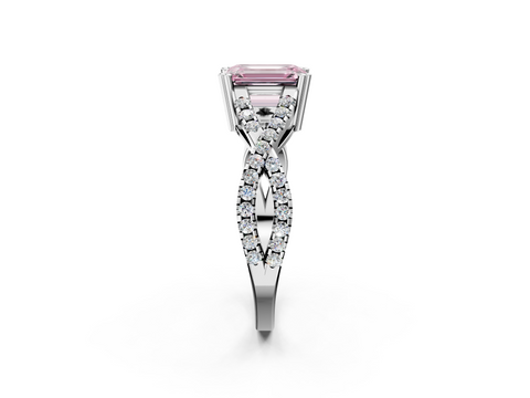 White gold Fancy Pink Emerald  Solitaire Twist Band with Pavé Setting and Four-Prong Setting_19