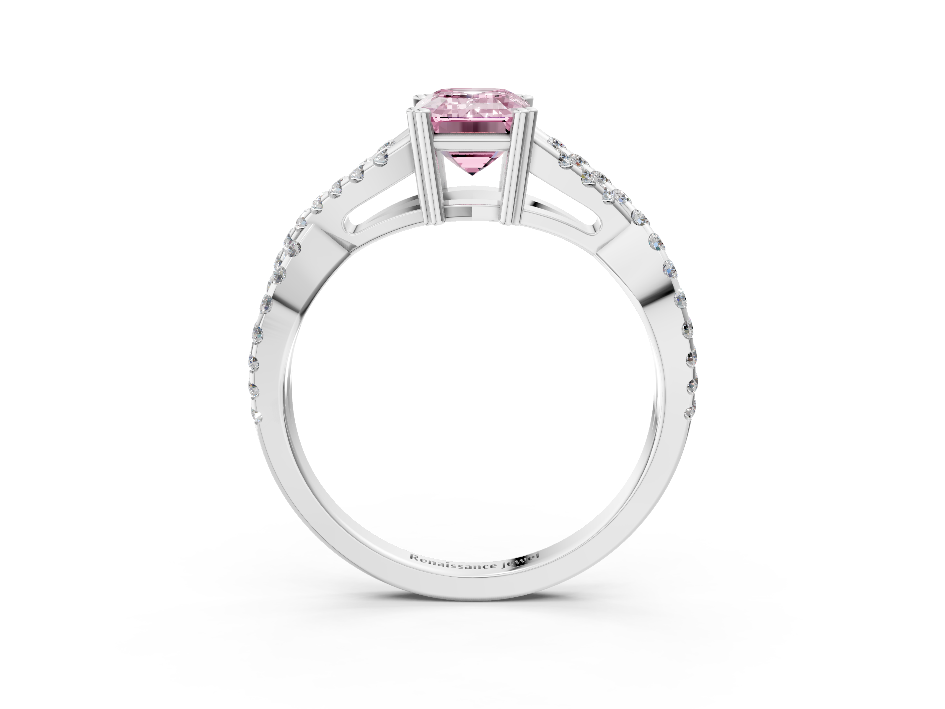 White gold Fancy Pink Emerald  Solitaire Twist Band with Pavé Setting and Four-Prong Setting_20