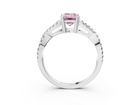 White gold Fancy Pink Emerald  Solitaire Twist Band with Pavé Setting and Four-Prong Setting_20