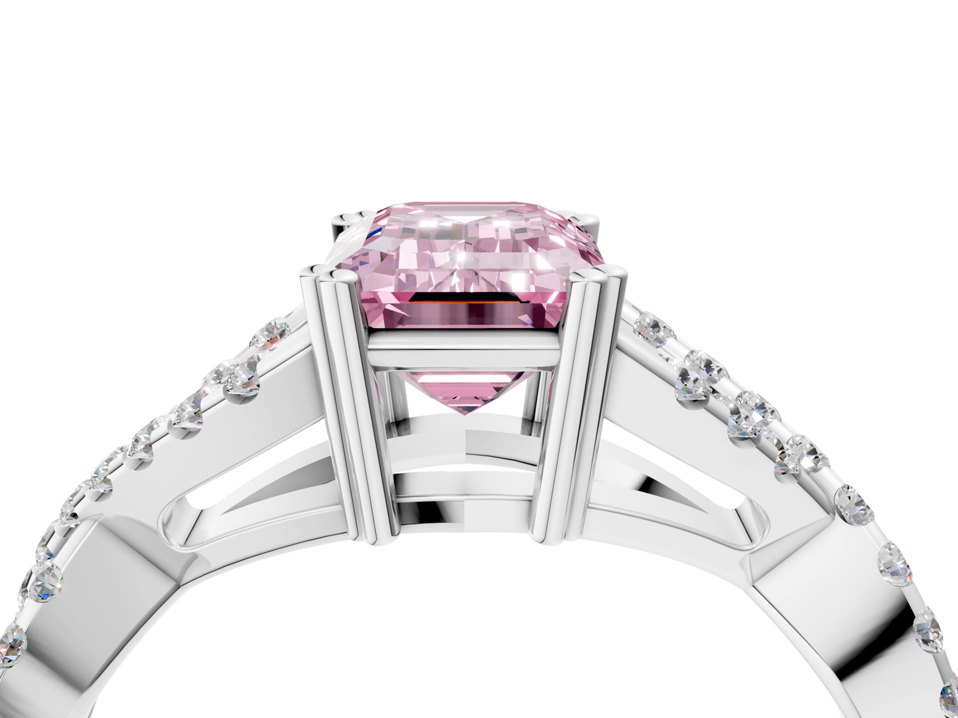 White gold Fancy Pink Emerald  Solitaire Twist Band with Pavé Setting and Four-Prong Setting_21