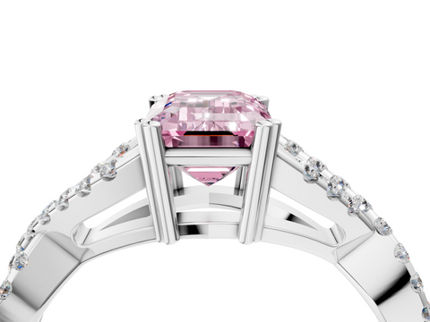 White gold Fancy Pink Emerald  Solitaire Twist Band with Pavé Setting and Four-Prong Setting_21