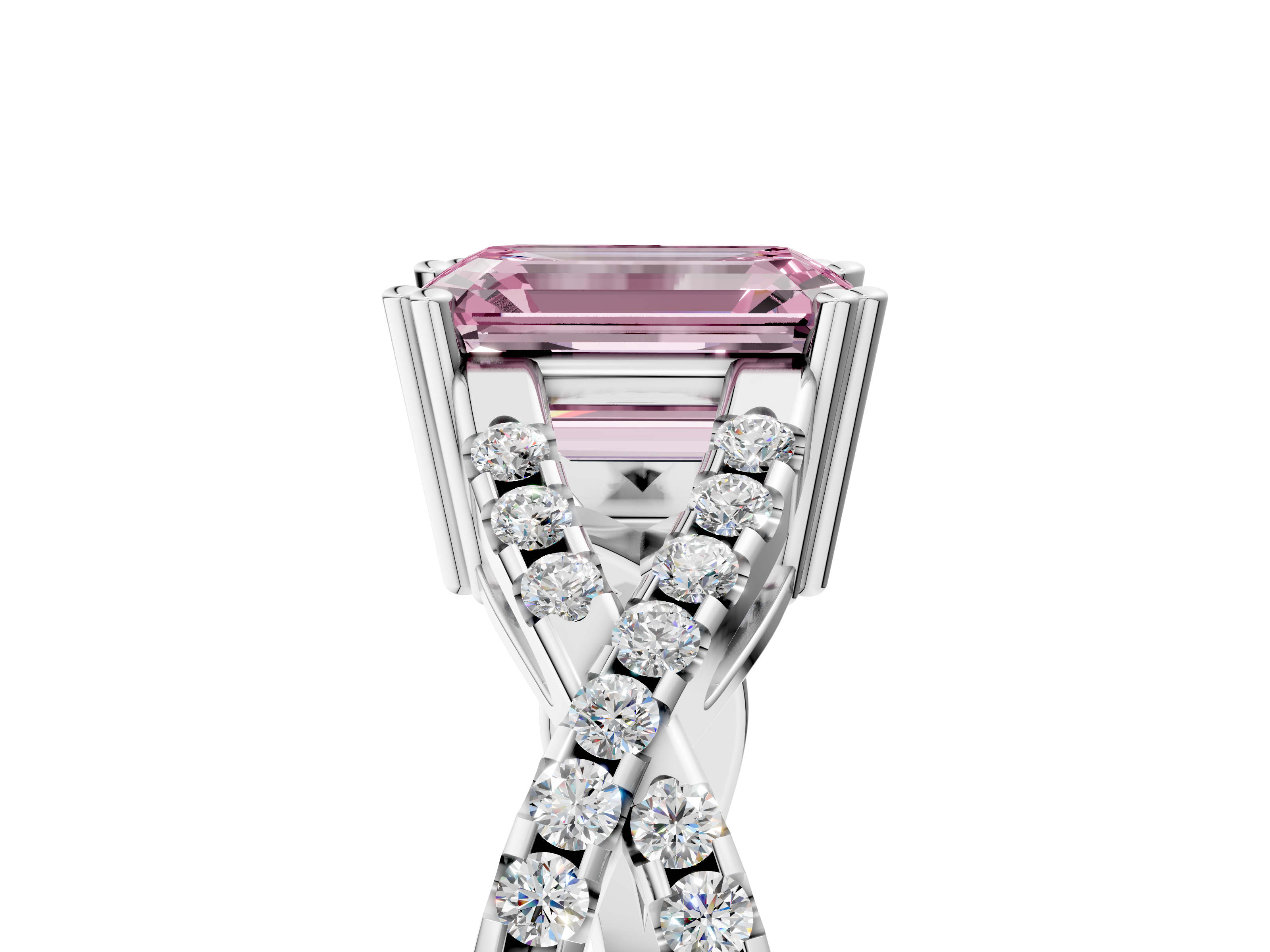 White gold Fancy Pink Emerald  Solitaire Twist Band with Pavé Setting and Four-Prong Setting_22