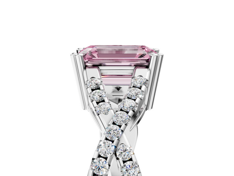 White gold Fancy Pink Emerald  Solitaire Twist Band with Pavé Setting and Four-Prong Setting_22