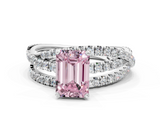 White gold Fancy Pink Emerald  Solitaire Twist Band with Pavé Setting and Four-Prong Setting_90