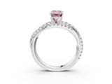 White gold Fancy Pink Emerald  Solitaire Twist Band with Pavé Setting and Four-Prong Setting_94