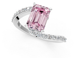 White gold Fancy Pink Emerald  Solitaire Twist Band with Pave Set Diamonds and Four-Prong Setting_109