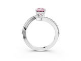 White gold Fancy Pink Emerald  Solitaire Twist Band with Pave Set Diamonds and Four-Prong Setting_111