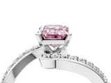 White gold Fancy Pink Emerald  Solitaire Twist Band with Pave Set Diamonds and Four-Prong Setting_112